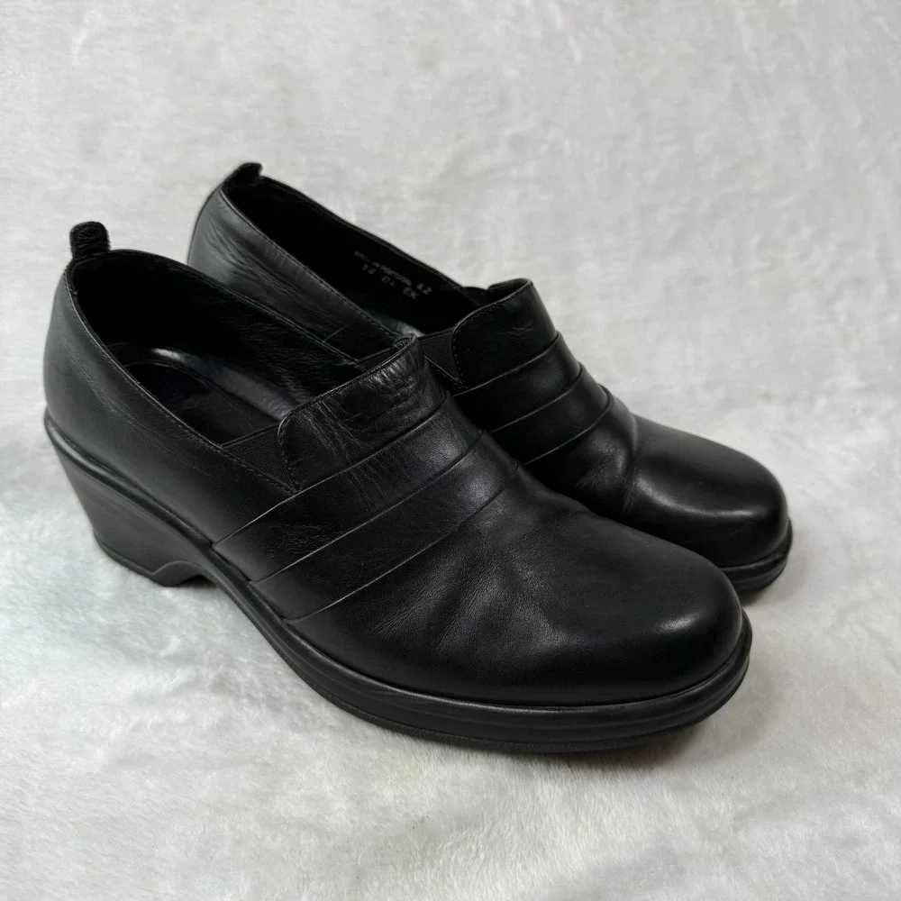 Dansko‎ Black Leather Wedge Loafers Slip On Shoes Made in Portugal Size 42